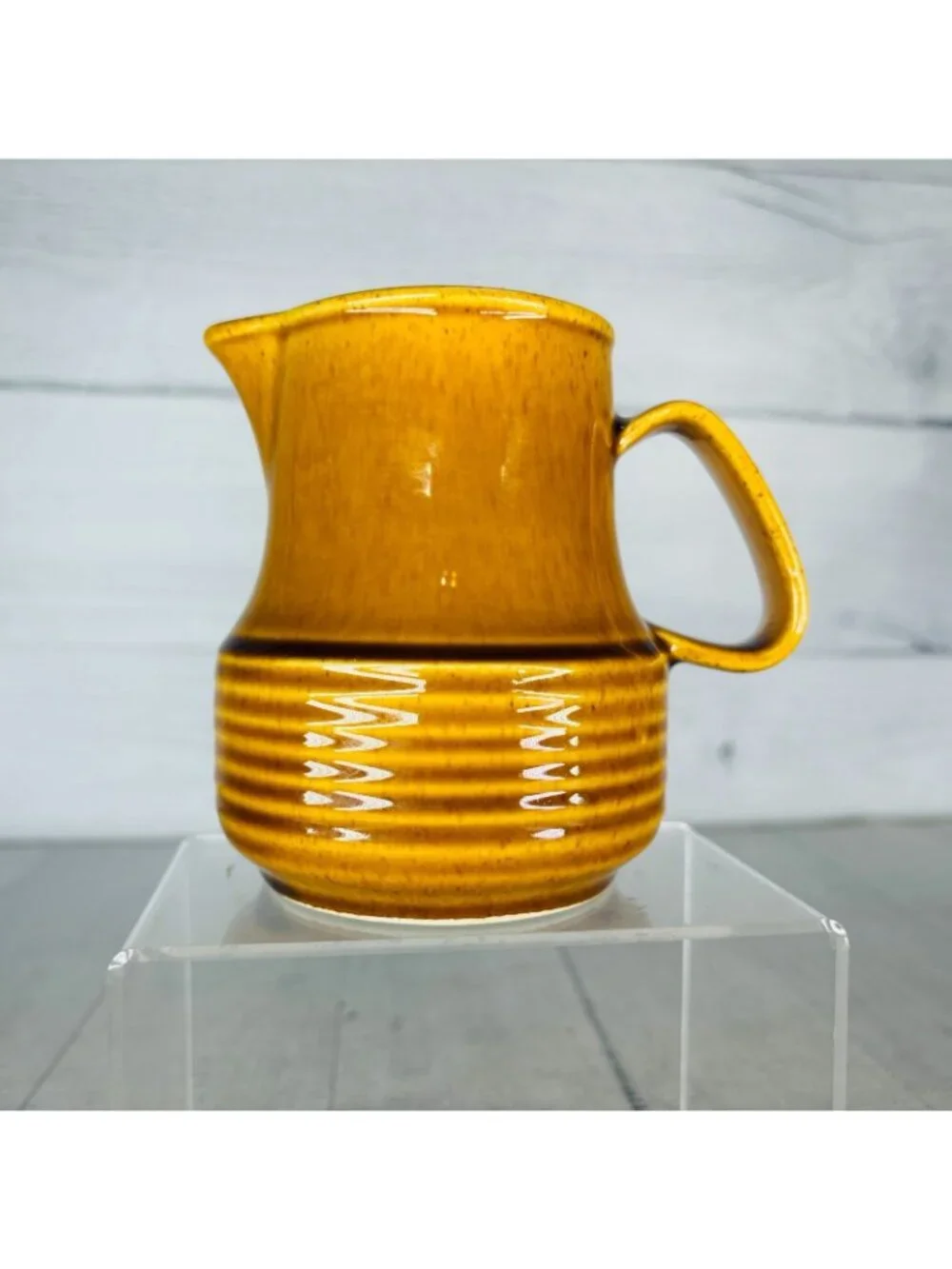 Vintage Golden Brown Glazed Ceramic Speckled Mid-Century Style 8 oz Creamer